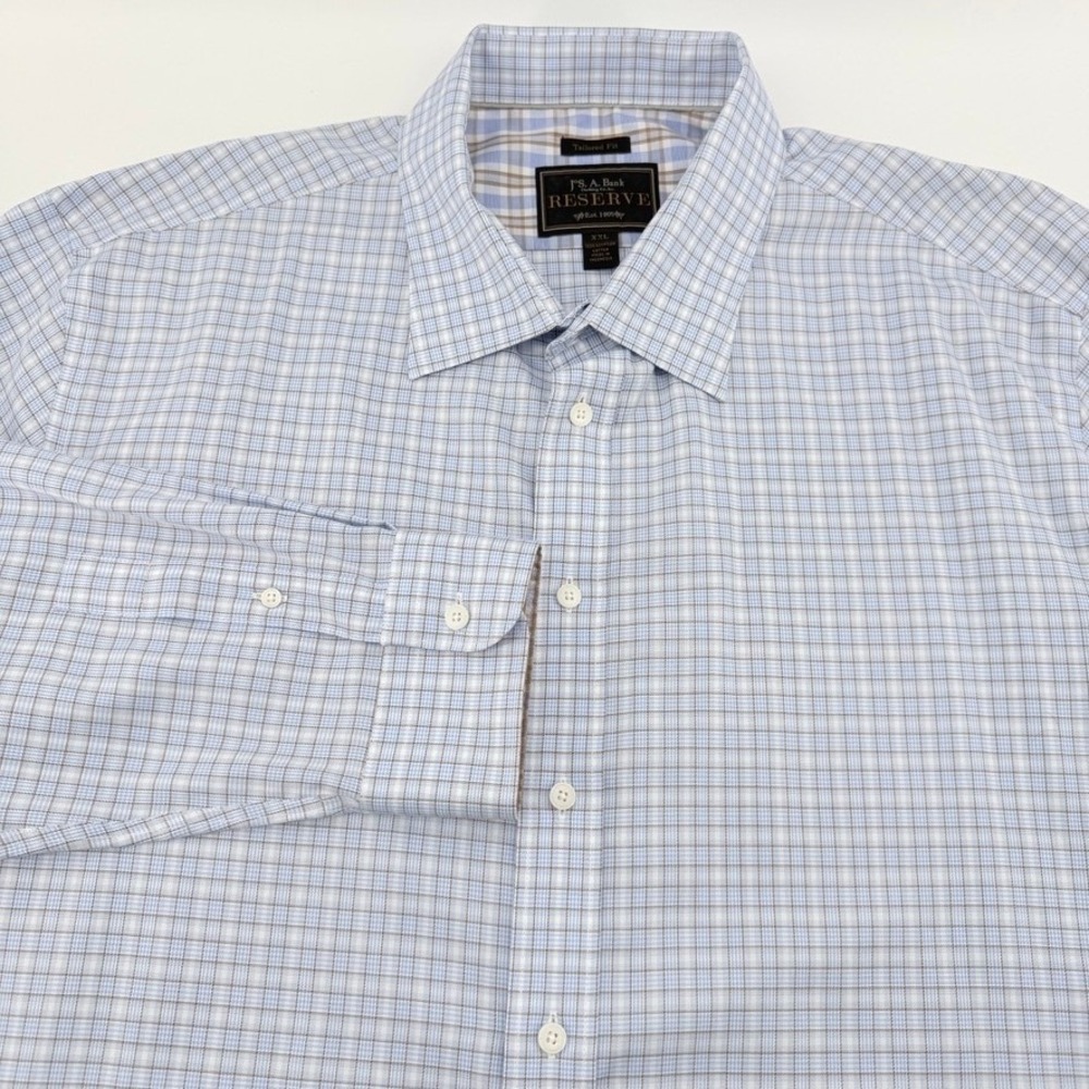 Jos‎ A Bank Reserve Egyptian Cotton Shirt Mens XXL Blue Tan Check Tailored Fit